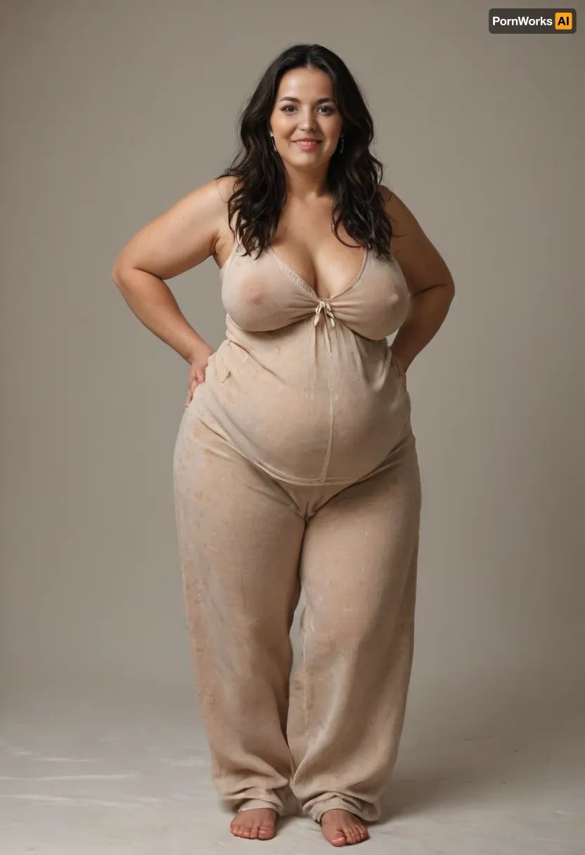 60 year old, (obese:1.4), beautiful sexy saggy mature milf, long hair, dark hair with highlights, very curvy, thick, plump, wide hips, waist, sexy saggy milf, 1960s, strong eyebrows, realistic photo, smiling, beautiful, skin pores, eyelashes, textured skin, highly realistic skin, wide areolae and big puffy erect nipples, ambient occlusion, model shoot, masterpiece, (sleeveless black satin pajamas:1.3), (full body portrait), but, sagging, stretch, marks, <lora:MJ52:.3>, <lora:BUT_SDXL_SHS:.8>