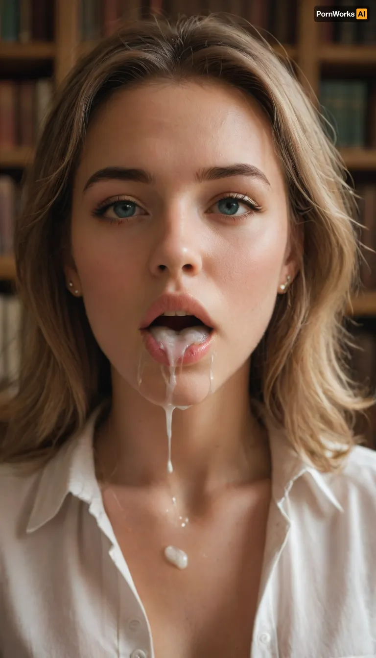 (4K, hyper-realistic, masterpiece, saturated colors, hyper-detailed faces and eyes, best quality, ultra-detailed, finely detail, photorealistic, perfect illumination, best shadow, best shot, soft lighting, high quality, high resolution, professional photography, photorealism), Librarian in the library, she is an experienced mature slut, she has huge tits with juices sticking out, she sucked a dick, she gave a blowjob, there is cum on her face, there is cum in her mouth, there is cum on her hair, cum is dripping from her face, There are many books on the bookshelves in the library, cum covered tits, cum coveres mouth, cum dripping from mouth, sperm, open mouth, mouth, full, amateur, photo, r3tro_cumshotz, cum, on, face, facial, dripping, thick, white, retro, cumshots, <lora:r3tro_cumshotz  SDXL Lora:2>