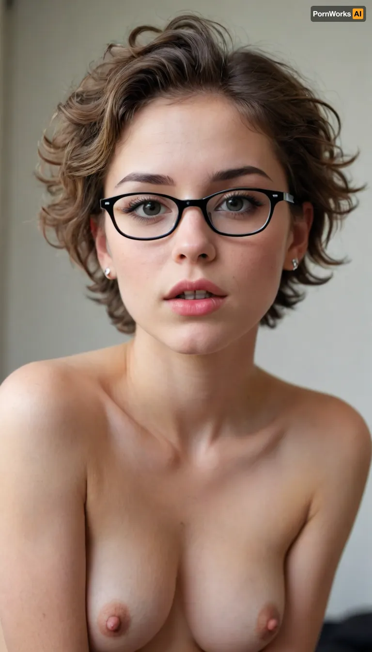 Naked nude girls, sidelight, short curly brown hair, glasses with black rim, cross eyes, (((pussy piercings))), simple background, erotic, hot, sexy, dynamic sexy pose, blurry background, 1girl, after sex pussy, front view, тlineart, monochrome, blurry white background, lineart, LineAniAF, <lora:LineAniRedmondV2-Lineart-LineAniAF:.8>