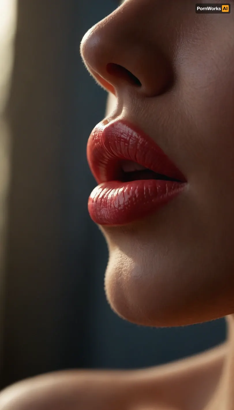 ziprealism, (full lips, soft pillowy lips, sensual lips, moist lips, sensual expression:1.6), (avant-garde experimental photography, ethereal lighting), (sharp focus on lips, extreme closeup), (sharp contrasting silhouette, profile, Dutch Angl:1.2), (intense natural backlight, light bloom, shallow depth of field, soft bokeh, layered composition with subtle foreground)