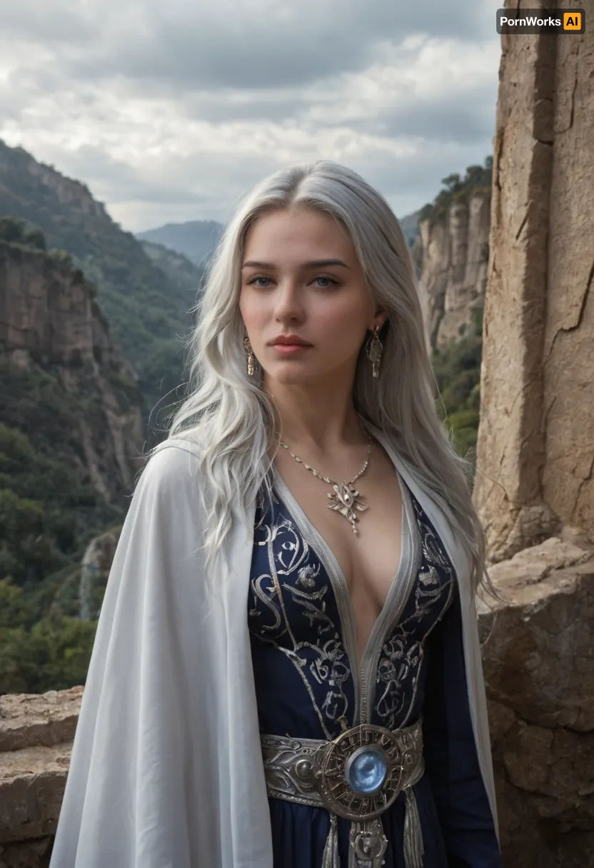 Beautiful and powerful female champion of Selûne, chosen warrior of the Moonmaiden, tall and graceful with an athletic build. Pale glowing skin with a faint silver shimmer, long flowing white or silver hair, piercing luminous eyes full of devotion and resolve. Wearing ornate silver and midnight-blue armor engraved with crescent moons and stars, flowing cloak embroidered with constellations, a silver holy symbol of Selûne glowing at her chest. Armed with a radiant silver sword or shimmering moonlight staff. Standing in a moonlit temple or atop a cliff beneath a star-filled sky with twin moons overhead. Ultra-realistic high fantasy art, highly detailed, cinematic divine atmosphere, radiant and majestic.