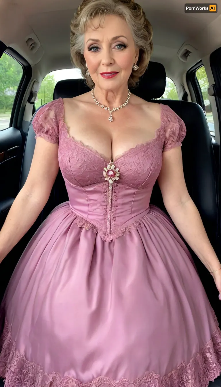 Beauiful gilf in a luxury limousine car, wide car, wide seat, fully clothed, (mature:1.7), (gilf:1.5), facial wrinkles, (body wrinkles:1.5), shaved pussy, (small breasts:.7), solid peach lipstick, red nails, white tooth, perfect denture, jewels, superior party makeup, (brunette hair:1.2), panties pulled away, black lace stockings, dress spreading around, (long lace hoop dress:1.1), dress falled down on shoulders, stiletto heels, skirtlift, spreading, (saggy tits:1.3), night, (intricately designed simple gown that clings to her figure, showcasing her elegant silhouette), royal colors, pink, red, purple, burgundy, black, hyper-photorealistic, cleavage, full body, full length shot, sweetegl, sweetop, swe3tjsk, bl0use, SaggySlimXL, uhang, yhang, hoopdress, <lora:SweetLolitaXLv4.23:1.2>, <lora:updated_saggy_slim:.8>, <lora:detailed_notrigger:.8>, <lora:bab4d033-acad-4a4e-b6fa-5dda2bad3471.TA_trained:.8>