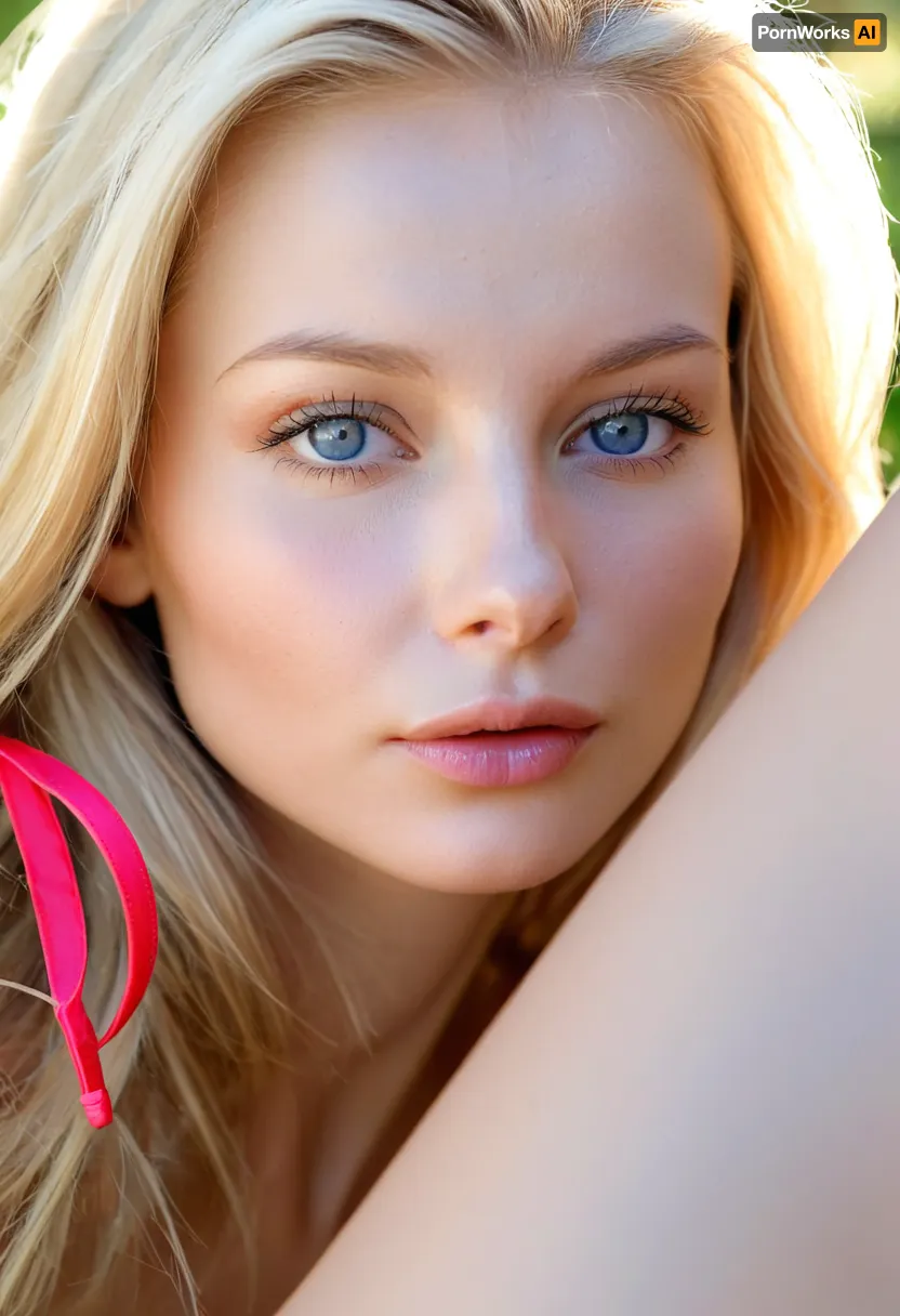 macro shot, close-up on face, 26 year old beauty, finnish supermodel, (skinny:1.1), extremely pretty, extremely beautiful, (extremely innocent), instagram model, blonde, high cheekbones, narrow chin, beautiful blue eyes, ultra smooth skin, flawless skin, semi-glossy skin, (pale ivory skintone:1), smooth silky long hair, NO makeup, ultimate realism, pink pussy, She should have a natural, sad and charming expression, illuminated by soft golden sunlight., the color scheme of which corresponds to the background, which should have a picturesque outdoor setting, perhaps a sun-drenched beach. Take a high-resolution photo using an 85mm lens to get an attractive angle, depth of field, soft front light, HDR, (muted colors:1.2), Canon RF 100mm F2.8L Macro IS USM, <lora:SDXL_BetterFaces-LoRA_v1:.8>
