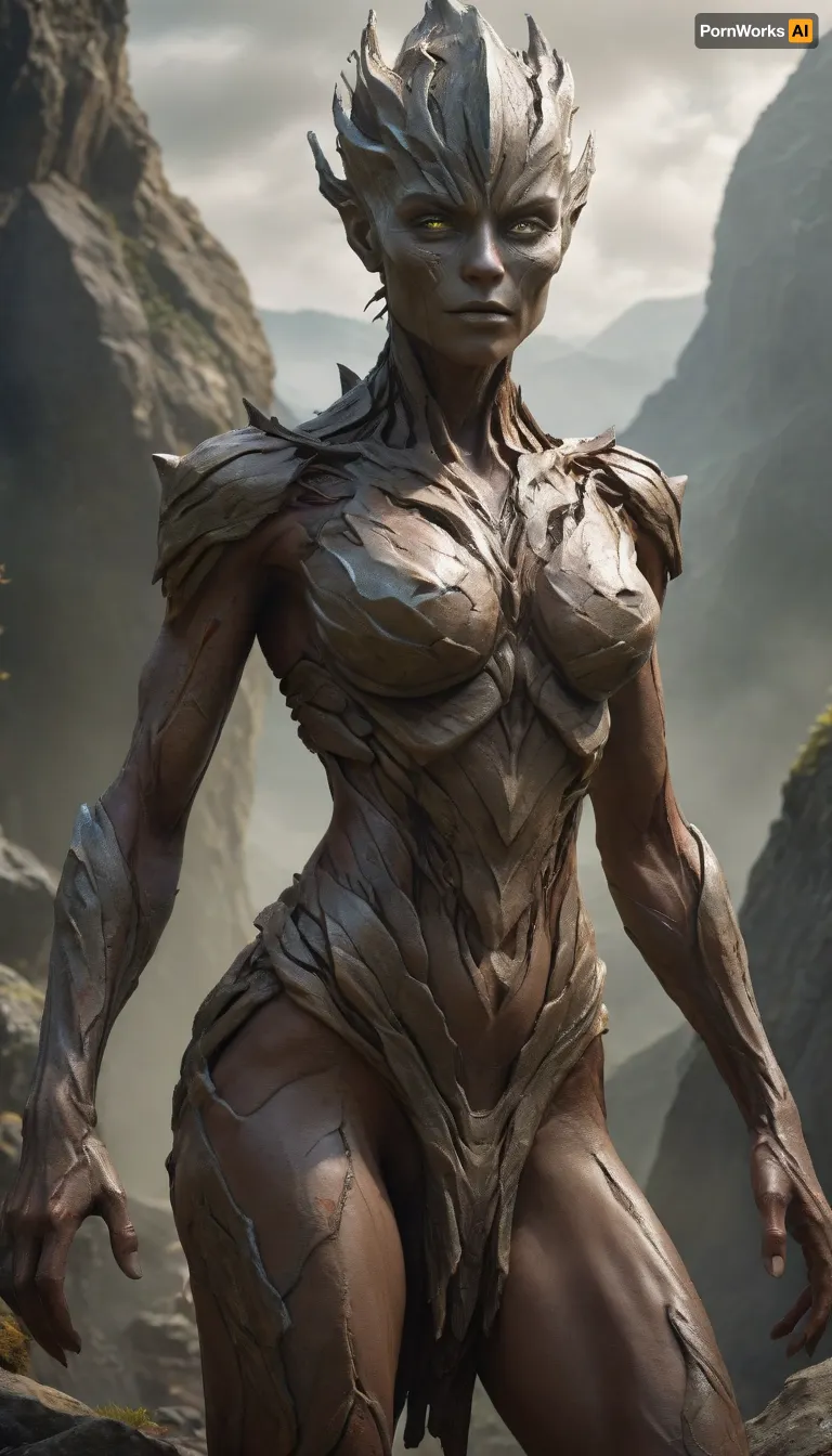 Dark fantasy, slender athletic female earth elemental looking toward the viewer, light grey skin, earth, elemental, <lora:RPGEarthElementalXL:.8>
