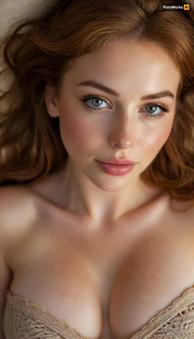 ziprealism, (intimate private snapshot esthetic), (sensual charming woman, intimate seduction, soft sweet smile, sensual pose:1.4), (f/2.8, shallow depth of field, Dutch Anglea:1.2), (focus on eyes, perfect eyes:1.2), (subtle bokeh:.4), (vibrant auburn hair with warm highlights:1.2), (huge teardrop breasts, soft breasts, pale breasts:1.4), (large expressive eyes, perfect eyes, defined jawline, full sensual lips, moist lips, pale skin, soft blush), (cozy bedroom, warm romantic lighting), (lying on back, on back:1.6), igbaddie, <lora:igbaddie-XL:.4>, <lora:style_lora_realis:.8>