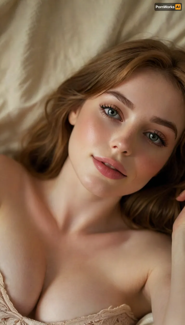ziprealism, (intimate private snapshot esthetic), (sensual charming woman, intimate seduction, soft sweet smile, sensual pose:1.4), (f/2.8, shallow depth of field, Dutch Anglea:1.2), (focus on eyes, perfect eyes:1.2), (subtle bokeh:.4), (vibrant auburn hair with warm highlights:1.2), (huge soft breasts, pale breasts:1.4), (large expressive eyes, perfect eyes, defined jawline, full sensual lips, moist lips, pale skin, soft blush), (cozy bedroom, warm romantic lighting), (lying on back, on back:1.6), igbaddie, <lora:igbaddie-XL:.4>, <lora:style_lora_realis:.8>