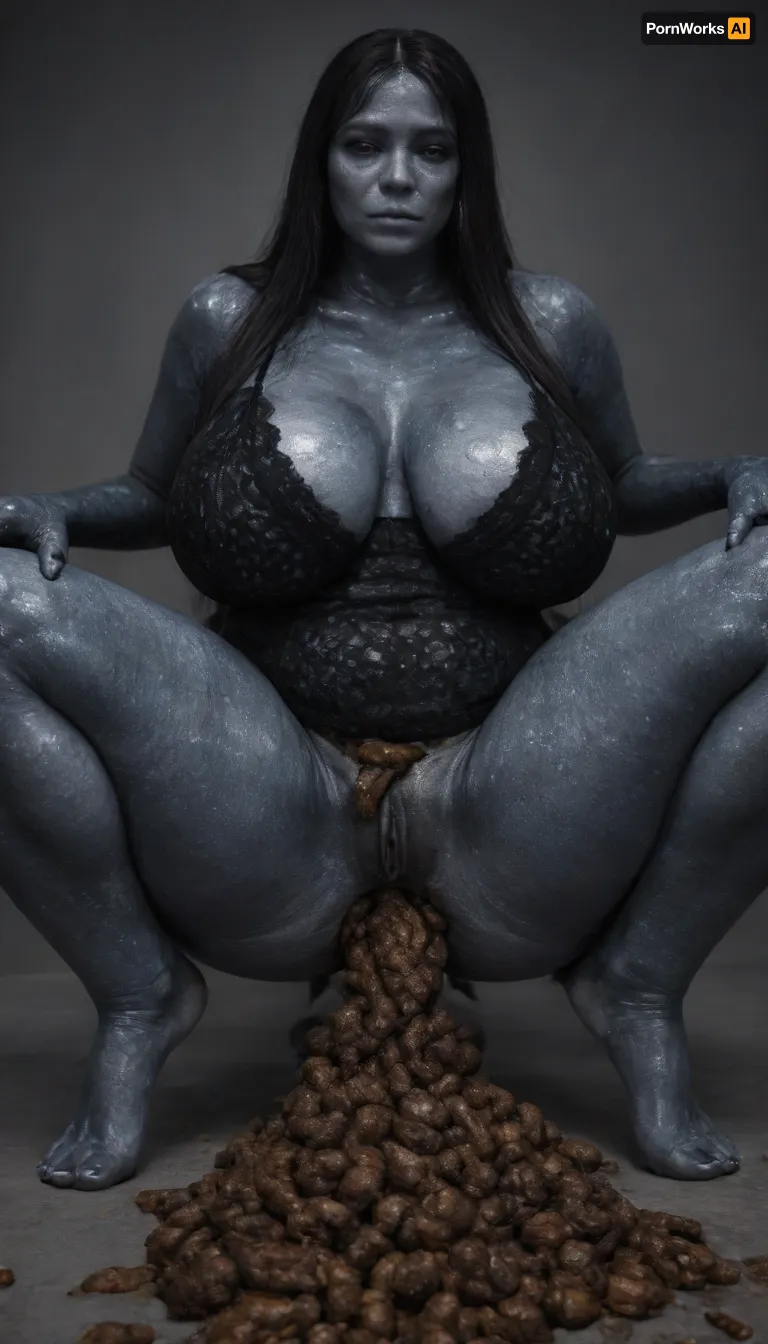 pussy, busty, wet, bbw, (real monstrous woman:1.8), (monstrous body:1.8), bare feet, huge ass, huge breasts, long hair, curvy, gorgeous, fisheye, ultra realistic, ultra detailed, (squatting legs apart:1.5), (shitting very thick turds:1.6), old sexy lingerie, (closed mouth:1.6), (maggots come out of her body:1.6)