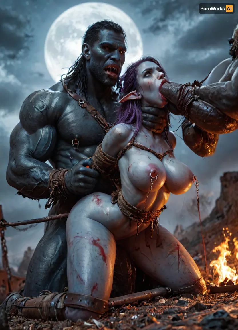 ((female drow elf barbarian, (dark night blue skin:1.82), tall, angry, busty, curvy, thin waist, big boobs, big butt, slim, fit, vitiligo, strong, fur pelt armor, dungeons and dragons, purplish blue skin, black and purple hair)), Dark, Elf, Warrior, Drow, tattooed, scarred, purple eyes, blue skin, amazon, giant, fur barbarian armor, bloody, blood spatter, bear, bear heart, (in a bloody filed after a battle, white full moon in the sky:1.4), (large heavy nipple rings:1.5), (leg spreader bar:1.2), (man is choking her from behind:1.4), ((hogtied, bound with large chains, tied to a torture table:1.3)), cock in mouth, (brutal face fuck), Blowjob, (tears in eyes:1.5), (running makeup), (cum drips from nose:1.3), (cum drips from mouth:1.3), ultra hd, photorealistic, hyper gigantic large black cock in mouth, (((hyper gigantic large black cock in mouth:1.3))), oral cream pie, hair grab, sad, sad crying, tongue out, gasping for air, zavy-brbrn, gangbang, double anal penetration, anal spitroast, groupsex, deepthroat, (4 gigantic African black brute thug, huge trunklike arms, huge head, hyper muscular body, dressed in slave clothes:1.36), (gigantic African black brute thug, gangbang, double anal, anal spit roast, double penetration:1.14), ((hogtied, bound for sex, tied up)), (gigantic large white cock in mouth:1.3), (pulled nipples:1.2), nipple clamps, (((spit roast))), (((hyper large cock in mouth:1.3))), screaming, shocked, deep anal penetration, Uber realistic, 8k, ultra detailed, masterpiece, 35mm photograph, film, professional, 4k, 1girl, 5 boys, hdr, photographic, ultra realistic, ultra high details, back light, (front view), (dynamic pose), best quality, anal sex, with large muscular black men, gargantuan black cocks, anal sex expansion, large hyper muscular fat old men, (double anal sex), swollen white veiny cocks, (double anal penetration), hardcore double penetration, proper physics, big white cocks, muscular white double anal gangbang, (forceful penetrations), extremely graphic, massive cum in ass defeating a woman in combat, fighting, killing, blood, winning fight, magazine cover, Realism_Quality_2xx_By_Stable_Yogi, score_9, score_8_up, score_7_up, (((very pretty face:1.3))), (((extremely ultra detailed face:1.3))), perfect fingers and hands, upper body view, (extreme size difference:1.6), (ultra realistic), (maximum quality), (high resolution), (extreme detail), (ultra realism), UHD, super high quality, big black cocks, muscular black interracial gangbang, tongues out, hdr. full body, side view, ((lauging insane, looking at viewer, big grin:1.5)), (((aerial view))), ((full body view:1.3)), ((random pose)), ((random view angle)), (((random view))), (((random shot))), <lora:detailed_notrigger:2>, <lora:CinematicStyle_v1:2>, zavy-brbrn-sdxl, 2>, <lora:MJ52:2>, <lora:zavy-brbrn-sdxl:2>, <lora:LCMTurboMix_Euler_A_fix:2>
