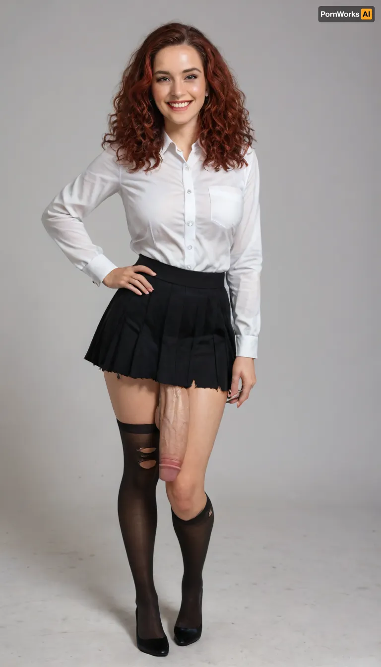 30 cm penis, big dick and big balls, huge penis, hourglass body, she look into your eyes, Red hair color, large breasts, perfect anatomy, (various stockings), clean background, detailed futanari, 2 Babes, beautiful model, pretty young face, extremely pretty, extremely beautiful face, supermodel face, cute angelic face, extremely pretty face, very beautiful face, (ripped black stockings, ripped skirt, transparent skirt, masterpiece, best shadows, best quality, erect-futa, erect-penis, full body, taken with pleasure, ultrares face, 8K face, ultradetailed, DSLR, professional photo, ultra_high_quality, ultra_realistic, 8k, ultra detailed, 35mm photograph, 4k, hdr, photographic, ultra realistic, perfect legs, perfect dick, beautiful dick, simetrical face, happy face, black background, more beautiful, smile, each image generated different outfit)