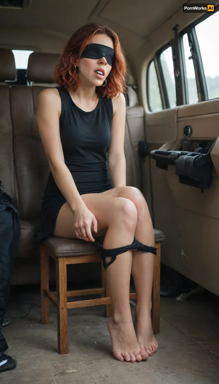 Nacked. Red Hair. set about tying her to the chair I had placed in the back of the van. With great effort, I first heaved her upper body onto the seat. I secured her legs to the legs of the chair with cable ties just above her knees. I placed her chin on the back of the chair and tied her hands to the back legs. Last but not least, I carefully slipped a ring gag from the sex shop between her flawless teeth and blindfolded her with a black cloth.