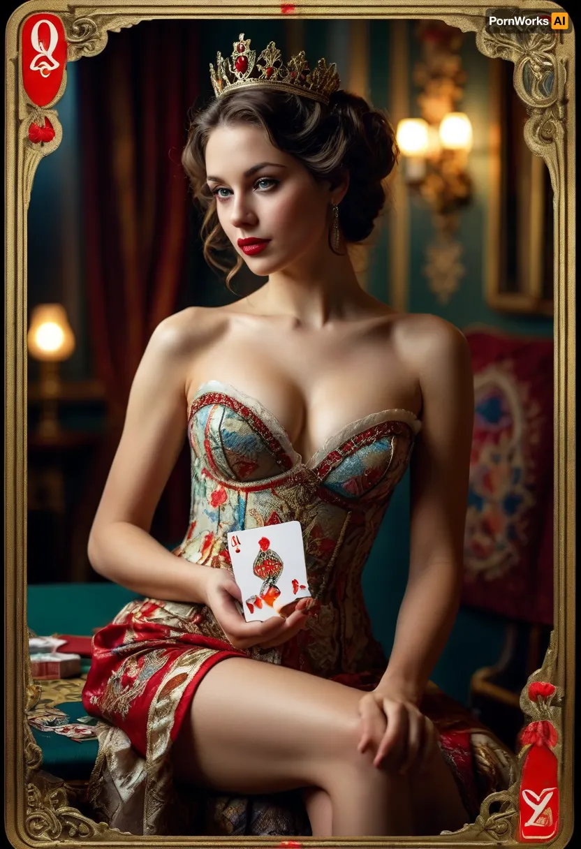 Playing cards queen, erotic, <lora:MJ52:.8>