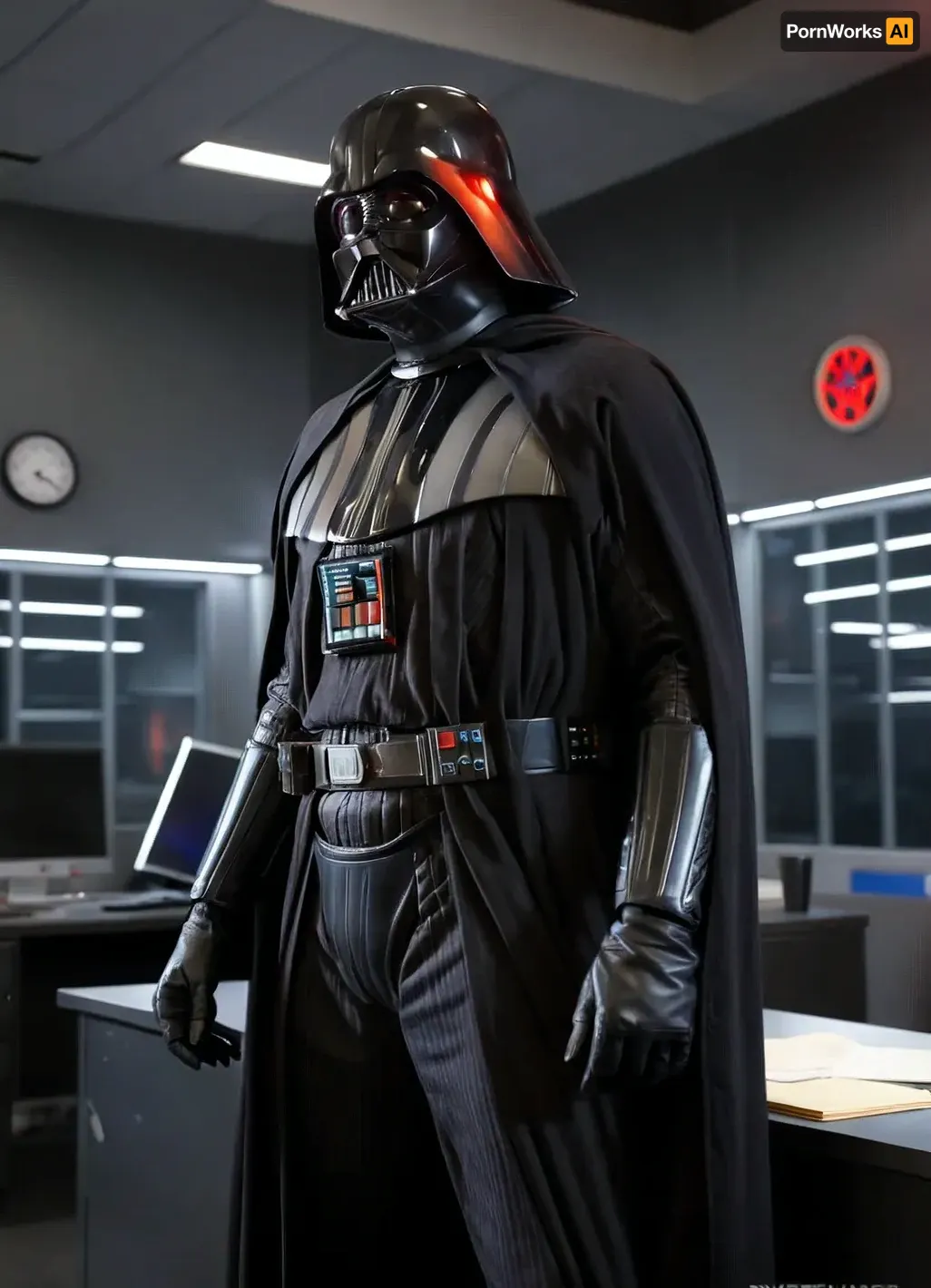 Star Wars, (mighty Darth Vader:1.2), (red-skinned Twi'lek woman:1.1), (Dvrt Talon:1.6), (black leather underwear:1.1), (black patterns on red skin:1.2), (kneeling and giving Darth Vader a blowjob), (Vader standing, looking down:1.1), (epic scene:1.2), (science fiction:1.1), (cyberpunk atmosphere), (dark surroundings:1.1), (neon red lights), (haze:1.1), (smoke clouds:1.1), (fog), (industrial background), (lattice structure:1), (red halo:1.1), (post-apocalyptic world), (high detail:1.2), (realistically drawn:1.1), (cinematic lighting), (volumetric lighting), (sharp focus), (gloomy:1.1), (atmospheric), (backlit:1.1), (dark shadows:1.1), (best quality), (masterpiece), (great depth of field), ., (Cinematic frame), (epic scale), (high resolution), (8k), (photographic), PEDarthVader, <lora:PE_DarthVader:.8>, Coruscant, Office, Interior, <lora:Coruscant_Office_Interior:.8>