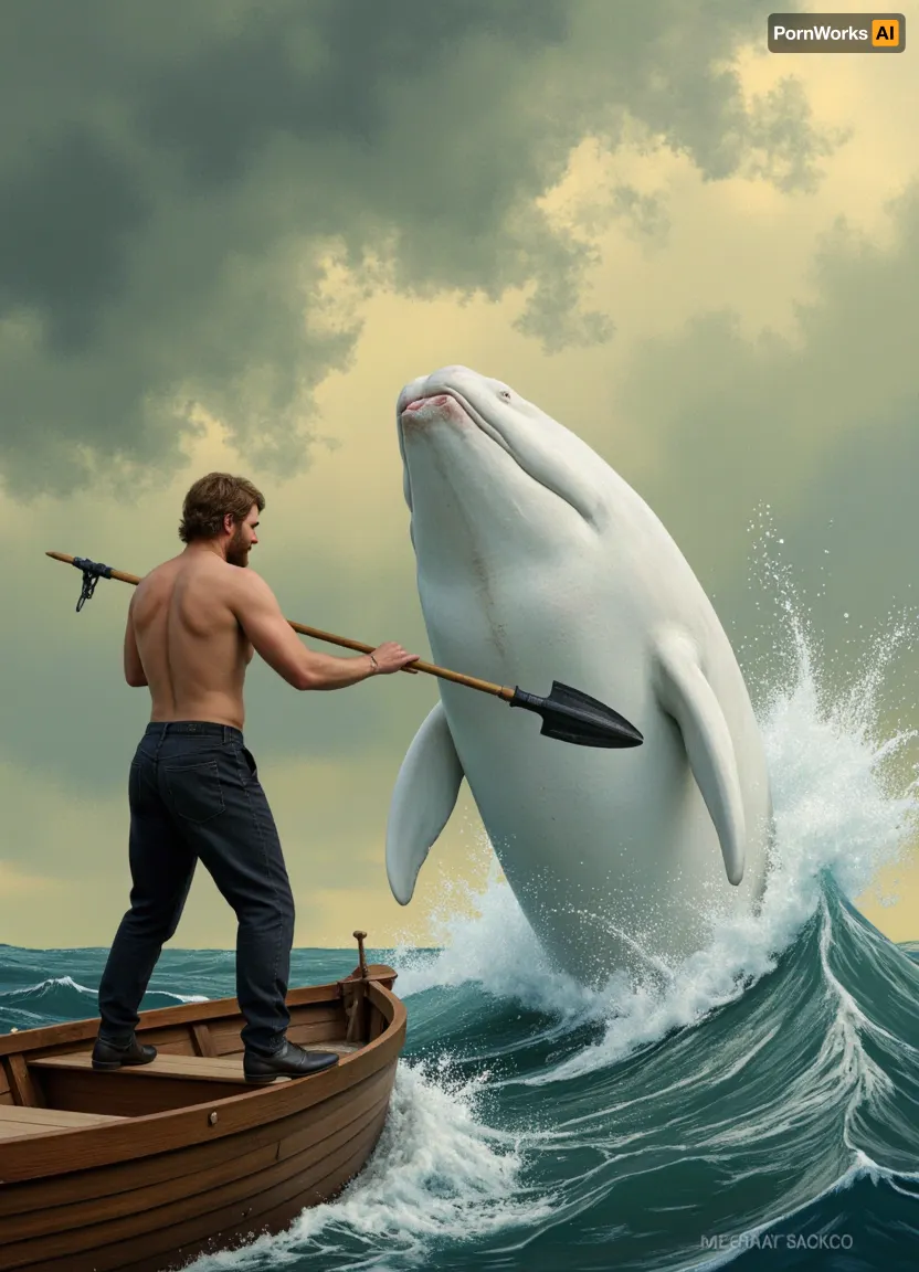 (Masterpiece), (high quality:1.2), (detailed:1.1), (pastel painting), (classic illustration style), dramatic moment, (Norwegian man with beard:1.2), standing at the bow of a wooden boat, holding a sea spear with a serrated tip in his hands, (chasing a white sperm whale:1.4), jumping out of the water, boiling water, splashes, waves, stormy sea, whistling wind, (cloudy sky:1.1), (gloomy light:1.1), (green-yellow and blue tones), (sharp contrasts:1.1), (strong dynamics), (chaos), (danger), (adventure), .