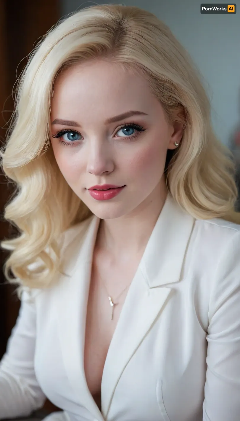 Dove Cameron, Barbie style, seductive daughter, the daughter I dreamed about, fatal horny cheating Barbie e-girl, seductive personal assistant, casual secretary, I am your daughter, young daughter, daughter in my dream, big hanging breasts, young face, busty sorority e-girl 18 y.o., seductive transparent clothes, random secretary outfit, random top, random suit, random blazer, random blouse, random dress, office boss cabinet background, tall, (pale porcelain skin:1.4), (short blond hair), (elegant hairstyle), beautiful eyes, xxx porn adult star e-girl, look at me, sexy lips, smile, big areolas, busty deeper cleavage, pouting lips, alluring yet dangerous, close up viev, dark sapphic glamour, look at my eyes, dramatic lighting., e-girl, ponychar3-RBSYPV3, curvaceous2, long, hair, looking, at, viewer, burgundy, blue, eyes, mole, portrait, freckles, realistic, <lora:256210_training_data:.8>, <lora:1122530_training_data:2>, <lora:ponychar3-0-RBSYPV3:2>, DoveCameronExl