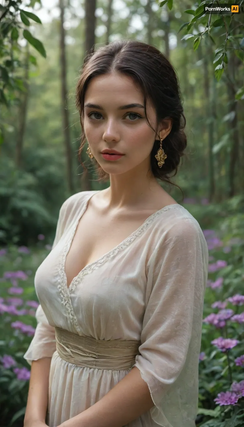 Portrait A stunning anime-style Beautiful woman wearing ancient Thai dress illustration of a springtime scene featuring magnolia. The branches are covered in delicate purple and lavender flowers, glowing softly in the sunlight. violet, and blue with wisps of dreamy clouds. Gentle petals float in the air, creating a peaceful and magical atmosphere. The composition is rich in detail, with a soft and ethereal color palette that enhances the beauty of nature in a fantasy-inspired artistic style. a bamboo forest the background. 8K 3D cinema