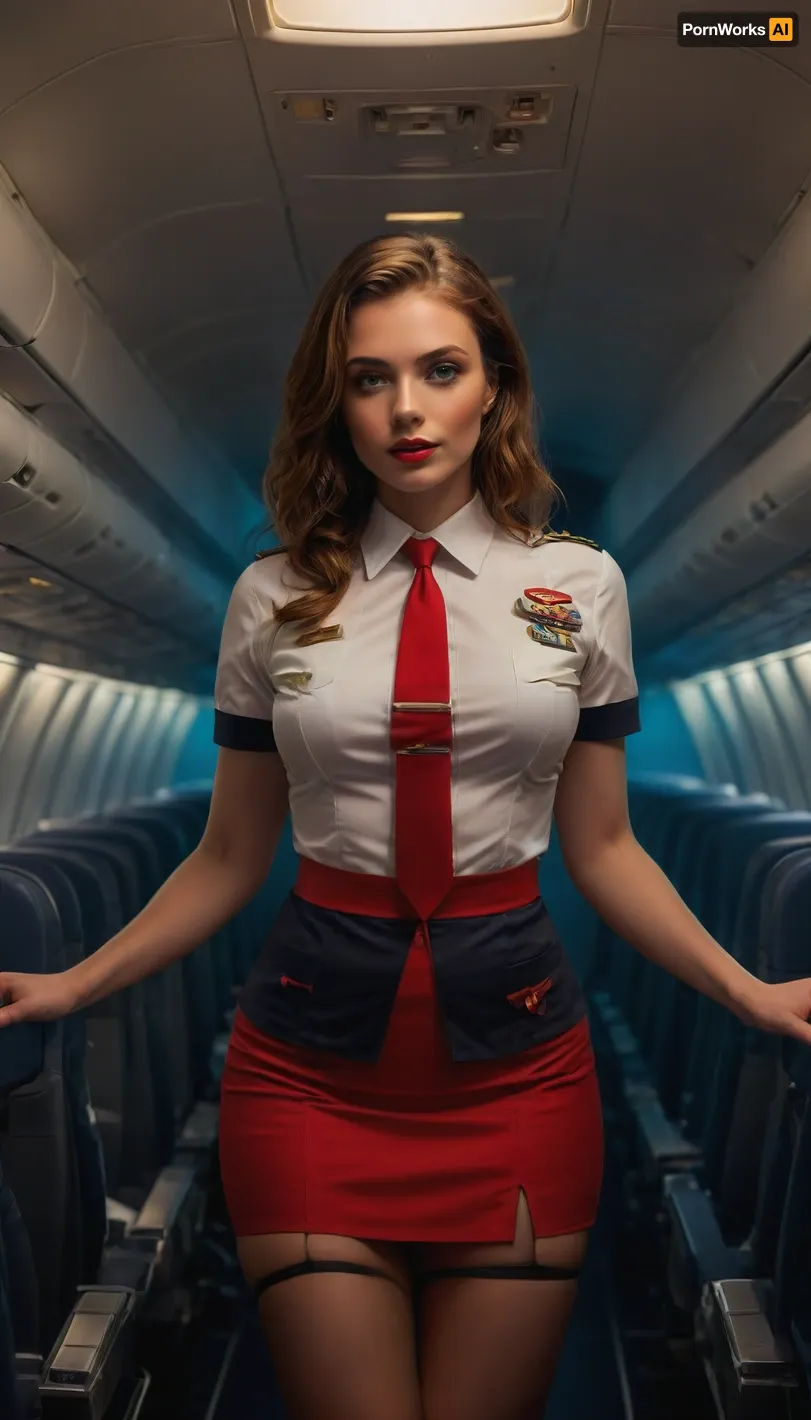 (masterpiece, ultra-detailed, explicit NSFW), 1girl, insatiable 21-year-old flight attendant, athletic figure, medium natural breasts, skirt hiked up, panties off, standing bent forward in airplane aisle, legs spread wide, pussy and anus openly exposed and leaking fluids, suggestively sucking fingers, messy uniform, lustful eyes, red lipstick smudged, airplane cabin background, empty seats, highly explicit mile-high erotic scenario, <lora:SDXLFaeTastic2400:1>, <lora:add-detail-xl:1>
