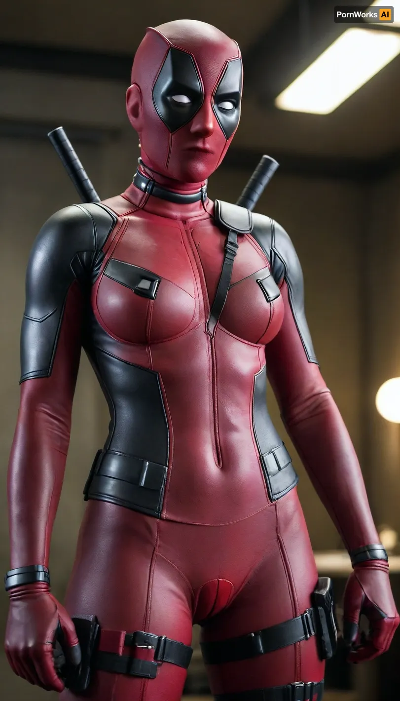 Female Deadpool, big tits, shaved pussy.