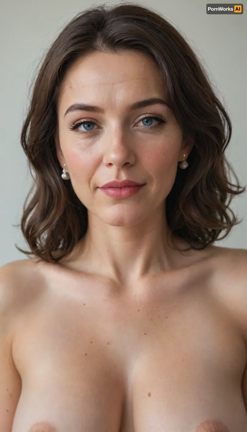 (mature, milf:1.5), An aged 65 year old woman posing with long light black hair with steaks of grey, the hair is medium-length, (very straight), and neatly parted in the center with strands of hair framing her face.
She has blue eyes that are deep-set, the eyes are medium in size and thin, and appear to have a neutral or contemplative expression. Her eyebrows are very light blonde in colour, they are thin, and follow a slightly curved shape.
Her aging face is elongated and slightly angular, with a defined but softer jawline. Her nose is straight and proportionate, with a slightly rounded tip.
Her cheeks are gently contoured with a slight hollowness that accentuates the structure of the face.
Her jawline is well-defined but softened by age, tapering into a slightly pointed chin.
Her lips are very thin, and neutral in expression, with no visible smile.
Her neck shows visible lines and natural aging.
Her skin is fair and shows natural signs of aging, including fine lines and wrinkles around the eyes, wrinkes on forehead, and wrinkes around the mouth area.
She has size 34b breasts.
She is standing fully naked in full view of the camera.
