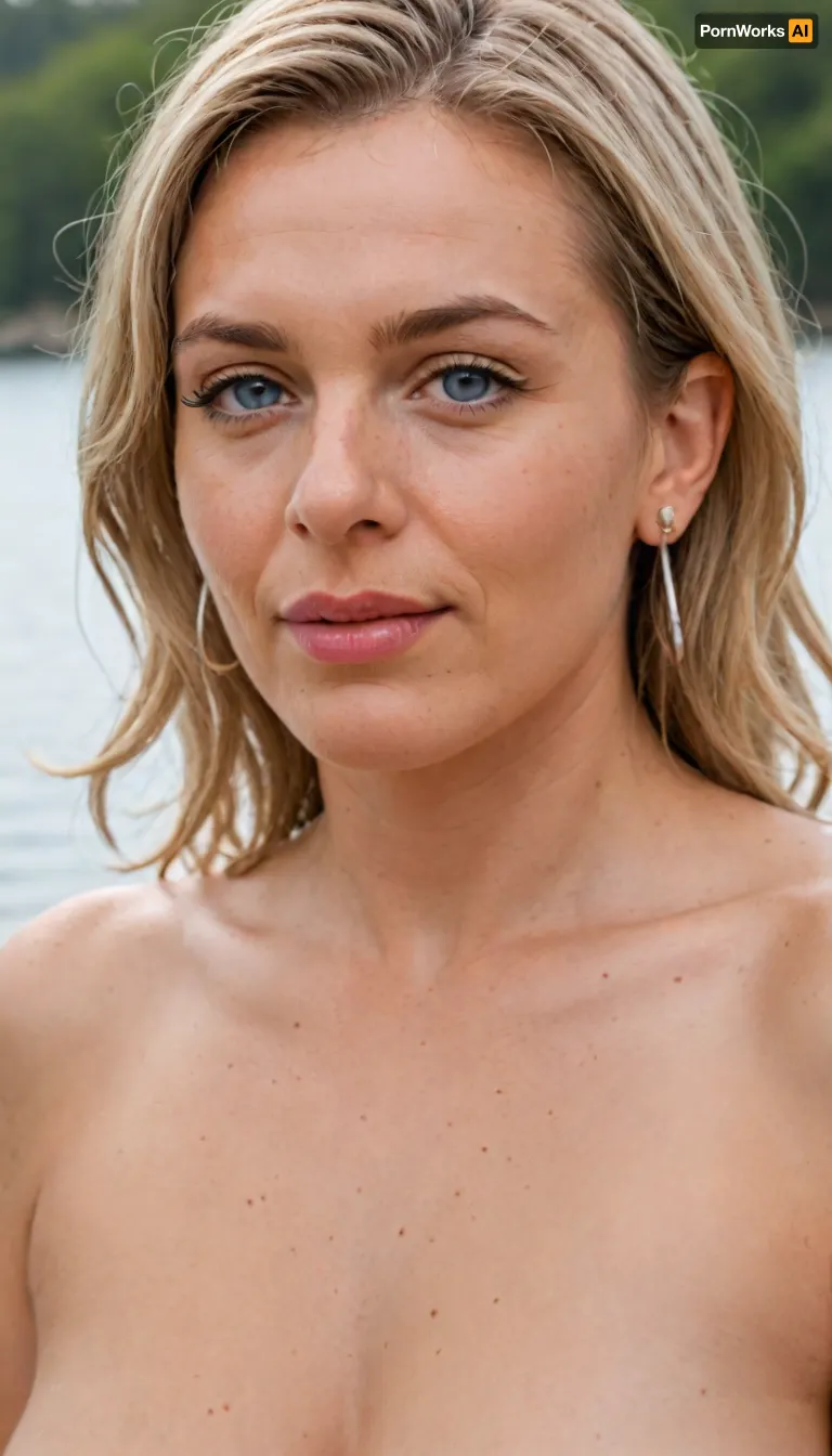 (mature, milf:1.5), An aged 65 year old woman posing with long light blonde hair with steaks of grey, the hair is medium-length, (very straight), and neatly parted in the center with strands of hair framing her face.
She has blue eyes that are deep-set, the eyes are medium in size and thin, and appear to have a neutral or contemplative expression. Her eyebrows are very light blonde in colour, they are thin, and follow a slightly curved shape.
Her aging face is elongated and slightly angular, with a defined but softer jawline. Her nose is straight and proportionate, with a slightly rounded tip.
Her cheeks are gently contoured with a slight hollowness that accentuates the structure of the face.
Her jawline is well-defined but softened by age, tapering into a slightly pointed chin.
Her lips are very thin, and neutral in expression, with no visible smile.
Her neck shows visible lines and natural aging.
Her skin is fair and shows natural signs of aging, including fine lines and wrinkles around the eyes, wrinkes on forehead, and wrinkes around the mouth area.
She has size 34b breasts.
She is standing fully naked in full view of the camera., puffy, nipples, dark, ghost, wide