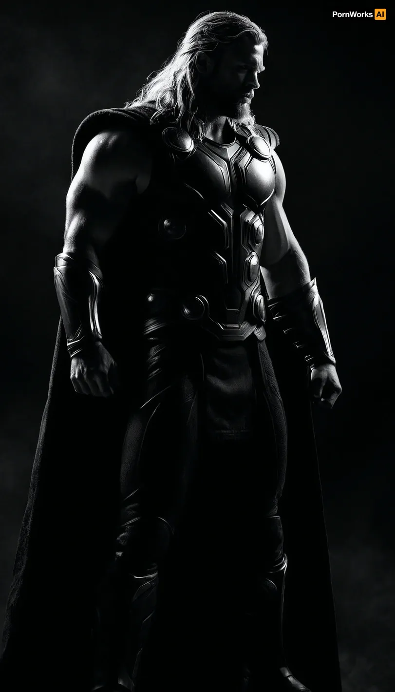 (((black and white drawing))), (no colors), thor from the MARVEL universe, black background, (((full body view))), PEHighContrast, Simple, Background, high, Contrast, <lora:PE_HighContrastStyleV1:2>, <lora:dark:2>
