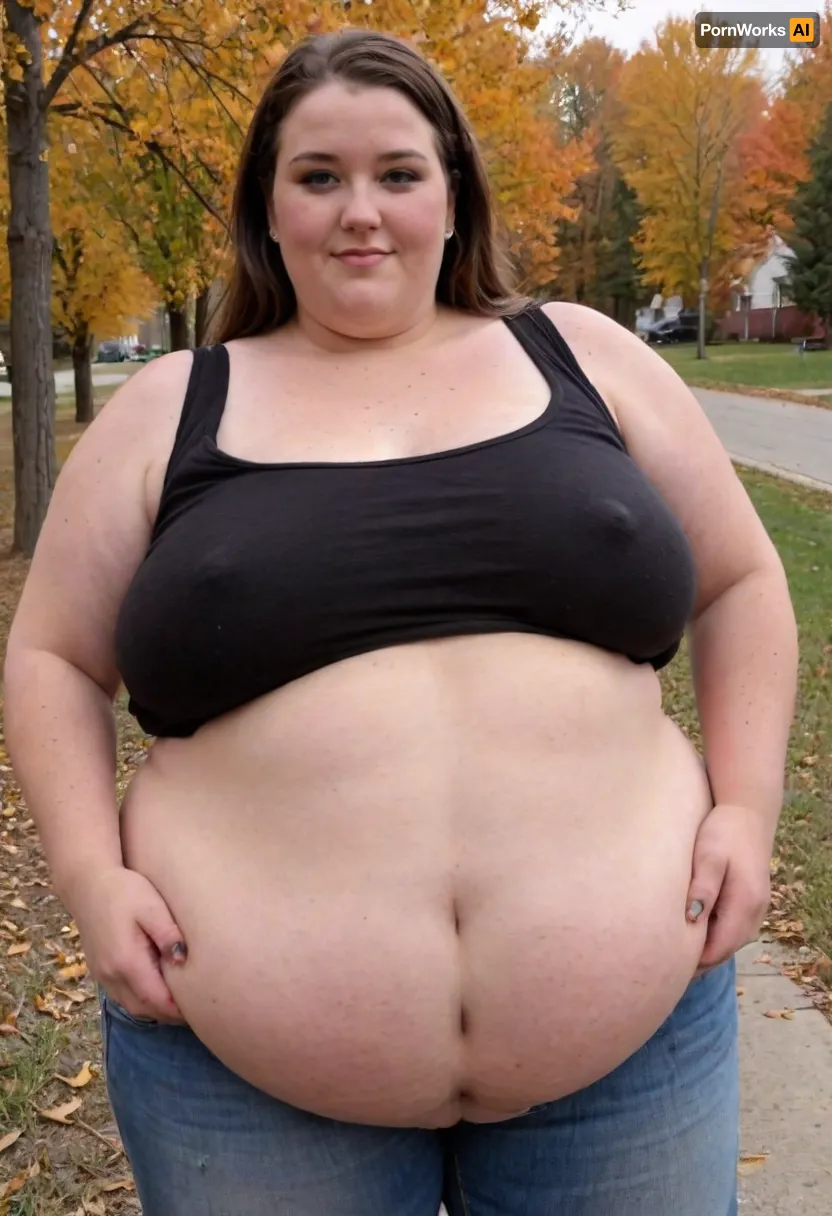 (masterpiece, best quality:1.2), very plus-size 1 girl, (((ssbbw))), ((oversized massive bosom)), 60yo milf, solo, blue jeans, (black tank top, no bra, braless, long sleeves:1.2), pretty eyes, thick brown hair, bright blue eyes, grey in hair, in autumn Canadian landscape, smiling, photorealism, perfect face, portrait, braless, Wearing, clothes, that, make, sense, with, fat bbw, body freckles, sagging belly, shapeless, saggy, (old big breasts, hanging deep, heavy boobs, saggy old boobs, teardrop shaped breasts, erect nipples), highwaist jeans, Braless>, medium breasts, megachubsdxl, morbidly, obese, <lora:bralessSDXL_v1_00022:.5>, <lora:megachubsdxl_13:.3>