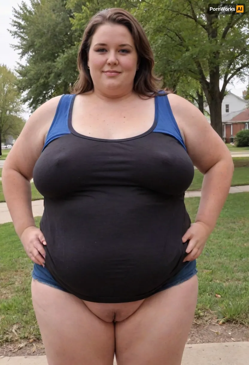 (masterpiece, best quality:1.2), very plus-size 1 girl, (((ssbbw))), ((sagging bosom)), (mature:1.5), 60yo milf, solo, blue jeans, (black tank top, no bra, braless:1.2), pretty eyes, thick brown hair, bright blue eyes, grey in hair, in summer, Chicago landscape, smiling, photorealism, perfect face, portrait, braless, Wearing, clothes, that, make, sense, with, fat bbw, body wrinkles, sagging belly, shapeless, saggy, (old big breasts, hanging deep, heavy boobs, saggy old boobs, teardrop shaped breasts, covered erect nipples), highwaist pants, Braless>, medium breasts, megachubsdxl, morbidly, obese, <lora:bralessSDXL_v1_00022:.5>, <lora:megachubsdxl_13:.3>