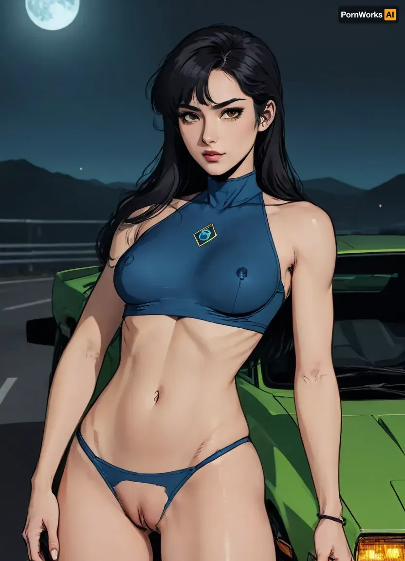 score_9, score_8_up, score_7_up, source_anime, woman posing near police Lamborghini miura, (A detailed anime drawing with clean lines and meticulous shading, flat colors, line art, no gradients, blue and green palette), realistic anatomy, Autobahn, night, moon, detailed face, (Jean, Giraud), lineart, ratatatat74, <lora:outline_xl_kohaku_delta_spv5x:1.1>, <lora:lineartSDXL:.8>, <lora:ratatatat74-000050:.8>