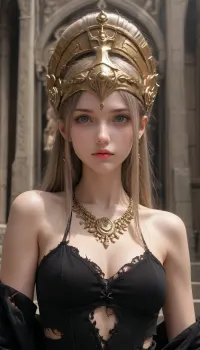 In the shadowy underworld of Hades, a 21-year-old mortal woman stands before a towering obsidian throne, surrounded by crumbling marble columns, rusted chains, and flickering torchlight. She wears a translucent, tattered chiton that clings to her frame, symbolizing her vulnerability. Her posture reflects a tense inner conflict—torn between the hope of salvation and the seductive pull of corruption. Looming above her, a dark god watches from the throne, face hidden behind a golden mask, radiating manipulative power and regal menace. Shadows crawl along the stone walls, and at his side rests a chalice of dark liquid—an ominous symbol of the choice she must make.