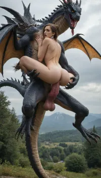 woman, extremely beautiful, elegant, pearl earrings, tall, blue eyes, pear shaped breasts, round ass, (huge dragon monster fucking woman while flying:1.3), dragon is carrying the woman in flight, vaginal penetration, massive monster cock, monster sex, rough fucking, hardcore monster porn, dragon monster fucking her, dragon fucks her, monster penis deep inside her, entire penis inside her, excessively hairy bush, dense long pubic hair, excessivepubichair, outside, flying in the sky, <lora:253562_training_data:.8>, <lora:681678_training_data:.8>