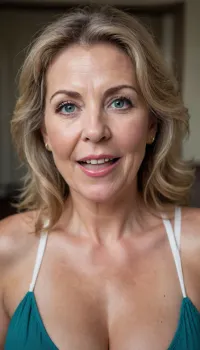 (gilf:1.4), 60 year old obese mature exotic European woman, Macedonian, olive skin, (auburn hair with gray roots), (blue-green eyes), (open mouth:1.2), big smile, lips parted, teeth showing, (plump lips:1.2), (big juicy lips), (facial, cum dripping out of her mouth and down her chin), happy expression on face, obese, chubby round belly, looking at viewer, intense eye contact, beautiful eyes, (fat face), chubby cheeks, chubby face, wrinkles on face, detailed eyes, detailed skin, big gold hoop earrings, blank blurred dark background, photo realistic, well lit, (wearing a white spaghetti strap v-neck halter top), downblouse, nipslip, wrinkles, jewelry, long, hair, short, smiling, 1girl, blue, eyes, <lora:RealDownblouseXL2:.3>, <lora:Older_woman-000008:.3>