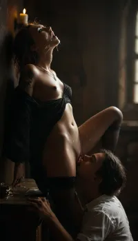 8k hd, suped hd, warm lightning, erotic, porno chic, subdued atmosphere, chiaroscuro, in superb library, a beautiful black hair librarian Europic 20 year old, she wears a, black long lace bra, A beautiful black-haired woman in a black lace bra with a laurel crown on her head leans against a statue in a Greek-era library museum. A man enters her from behind. She stands facing us, hyper-realistic, photorealistic, ultra-detailed shot, . Volumetric lighting, A man stands next to a column, he is having sex with a girl, sex, man, porn, orgasm, 69 rape hyper-detailed porcelain texture, sharp focus, end of sexual intercourse, sperm, vaginal penetration, pleasure masterpiece, She's sitting on the bedside table with her legs spread "A fine-art nude photograph with a minimalist aesthetic. The composition focuses on the human form with strong directional lighting, creating deep shadows and high contrast. The subject's body is partially obscured by darkness, The negative space enhances the feeling of solitude and introspection.", the rider is side to front, with her back to her partner on the bed. a man hugs a woman. She is writhing in passion, 30 year old, perfect face, perfect body, sorceress, all black outfit, (fully clothed), (black off the shoulder top), loose top, flowing sleeves, (skirt), (stockings), no panties, flashing, (dripping pussy), pubic hair, pendant necklace, dangling pendant earrings, rib tattoos, sternum tattoo, hip tattoo, shoulder tattoo, navel piercing, very flirty, playing with hair, (sitting on edge of desk), study, candles, (one leg up), no shoes, leaning back, ginger hair, green eyes, (cum covered:1.5), flirty expression, cuminmouth, (cum on face:1.3), one breast is open, (cunnilingus:1.4), 1 girls, 1 man girl stands with her back against the wall, blonde and brunette, (((man on his knees licking pussy))), (((side view))), (((head thrown back))), (perfect body), (skinny), (maximum detail), cute girl, (((face pressed to pussy))), beautiful round ass lustful, sexy, sensual, (super realistic photo:1.4), (maximum photo quality:1.4), (maximum resolution:1.5), (detailed skin), (small details), (((pimples and moles all over the body))), (((very long eyelashes))), (wet body with water droplets:1.5), (((whole body visible))), hand, (((bright white intense lighting))), ., (((professional lighting))), (((abundant daylight))), rich, colors, cunnilingus, girl, licking, pussy naked, nsfw, spreads legs high leg raised, (masterpiece), best quality, high definition, 4k, 8k, cinematic lighting, amazing quality, amazing shading, soft lighting, 1 girl, french bob, small breasts on top, ((small snub nose)), athletic body, closed, ((long wet hair)), maximum photo quality. maximum photo resolution. ultra-realistic photo. maximum realism. detailed skin., (((pimples and moles spots on the skin all over the body))), saturated, <lora:MJ52:.8>, <lora:attractive_notrigger:.6>, <lora:dark:.1>, <lora:Cunnilingus XL:2>, <lora:saturated_colors:.5>