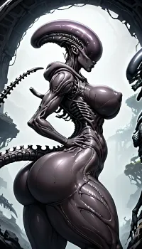 Xenomorph, narrow waist, huge tits massive ass, (ass:.6), side view