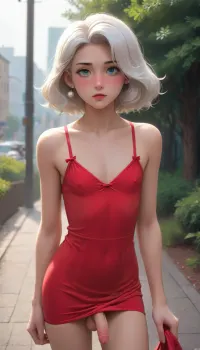 dross style, vivid cartoon animation, a sissy femboy is being undressed by three old men in suits, the sissy is wearing a loose fitting red dress with a short skirt, the old men are lifting her skirt to reveal her short thin penis, the old men are pulling her dress apart to reveal his tits, the femboy is wearing glamorous makeup, the femboy is blushing, femboyhas lush luxuriant hair, white hair, long big hair, <lora:SDXLlora13ErFut:1>, <lora:Animated_Concept:1.8>, <lora:xl_more_art-full_v1:1.8>