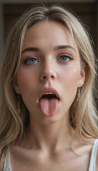 open mouth, fully extended tongue