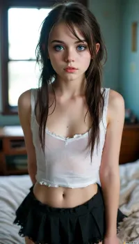 petite student, Sex, Erotica, ripped revealing clothes, goth, Small tits, full body view, Tinymodel, young, schoolgirl, pretty young, Young girls, 18 years old, perfect face, blue eyes, cute, closeup, petite body, smokey eyes, full body photo, beautiful face, fluxenh4nce, <lora:MJ52:.3>, <lora:FLUXEnh4nce:.8>