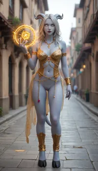 front view, full body view, world of warcraft art, (((world of warcraft female draenei))), standing in stormwind city harbor, (((very light blue skin))), exposed breasts, exposed pussy, lingerie armor, gold garters, gold cuffs, gold necklace, gold body chain, long blowing hair, long flowing silver hair, skinny waist, ((white eyes)), big breasts, pierced nipples, pieced clit, perfect ass, (standing in stormwind), ((partially wearing paladin armor)), ((parially nude)), trimmes pussy, (real skin textuture), high res texture, from front, (dynamic sexy pose), ((healing spell)), magic runes in the air