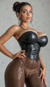 Caucasian woman, beautiful face, tan skin, horny expression, blush, beautiful, perfect face, makeup, (overflowing cameltoe:1.5), (fat pussy), (dinamic pose:1.3), (overflowing vulva), (overflowing pusdy lips), waist, oiled skin, gorgeous, looking at viewer seductively, seductive eyes, model, transparent, black fishnet bodystocking, waist shot, tan lines, black long hair, shy, blue eyes, (comically hyper puffy swollen vulva), rounded ass, large rounded breasts, nice pussy, perfect feminine Estonian face, seductive, (hair up in bun)