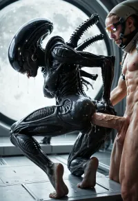 On the moon a female xenomorph alien being fucked by an astronaut with a giant penis anal sex full body