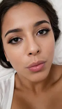 brown skinned Indian woman looking at viewer, (hooked nose), aquiline nose, plucked eyebrows, dark skinned brown lips