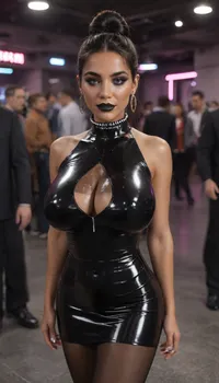 Indian Bengali woman, 43 years old young Beautiful sexy bengali sexy married wife, prominent sexy face, massive breasts, (smile:.7), (clothing, (micro mini very short length, fully transparent glowing sparkling neon black latex t-neck dress, pantyhose, pantimedias, with a businessman dancing shamelessly in night club bar hair up, face view), hands in she back, rip pantimedias, (rip:.5), (cum shot on pussy:.7), (bukake cum on pantimedias:1), talking with a male man, crowded midnight club, high makeup, maskara, dark black lipstick, bindi, junk jewellery)