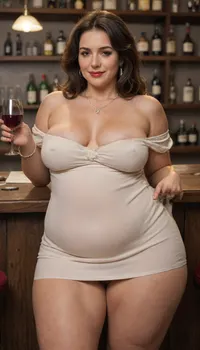 score_9, score_8, 1girl, dress, sagging, breasts, jewelry, cup, solo, drinking_glass, alcohol, necklace, underwear, bottle, panties, wine_bottle, wine_glass, light_brown_hair, (black_minidress), long_hair, smile, medium_breasts, bracelet, bar_, (place), earrings, bare_shoulders, indoors, wine, white_panties, makeup, holding, looking_at_viewer, pantyshot, thighs, red_lips, black_nails, lipstick, off_shoulder, holding_cup, off-shoulder_dress, mature_female, Italian, bbw woman, (obese:1.2), (cellulite:1.2)