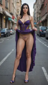 girl, solo, (Caitlyn from league of legends:1.6), (natural skin), (girl is standing on the street of modern city:1.4), (perfect body, hourglass figure:1.4), blush on her face, cutie, nymph, (evening dress:1), (light heels on her feet:1.3), the girl is standing over a street, (she lifted up her dress:1.3), (exhibitionism:1.2), (shows her succubus womb tattoos:1.3), exposed shaved pussy, (creampie drips:1.2), (perfect meaty pussy:1.4)