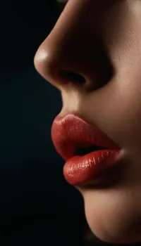 ziprealism, (full lips, soft pillowy lips, sensual lips, moist lips, sensual expression:1.6), (avant-garde experimental photography, ethereal lighting), (sharp focus on lips, extreme closeup), (sharp contrasting silhouette, profile, Dutch Angl:1.2), (intense natural backlight, light bloom, shallow depth of field, soft bokeh, layered composition with subtle foreground)