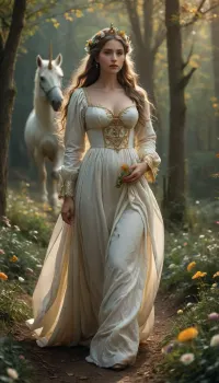 Notte incantata: una fantasia scura del XIV secolo - che testimonia la bellezza e il mistero di una pastore francese e di un unicorno bianco tra fiori splendenti