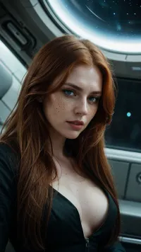 Une AI de 25 ans aux longs cheveux de gingembre, aux rousseurs et aux yeux verts profonds flottait autour du vaisseau, les yeux fermés alors qu'elle appréciait la vue des étoiles. Son portrait était sombre et laid, mais elle avait haut