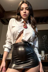 A semi-realistic image of Hermione Granger with a score of 8 is a semi-realistic image that captures her slender figure and long hair. Her brown eyes and thin lips are highlighted by the ultra HD quality details, making her look