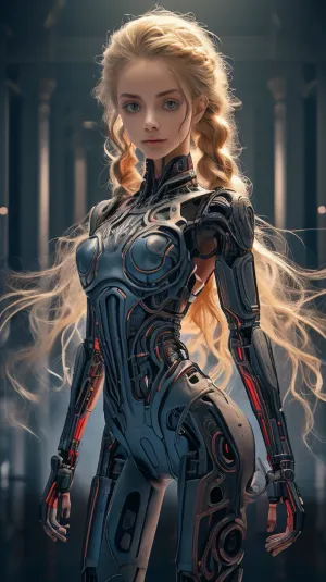 Elsa Jeans fotorealistische Malerei eines Dämonenmädchens mit großen Titten und 8K Auflösung ist ein surreales Meisterwerk, das futuristische Beleuchtung und realistische Details aufweist. Ihr Haar ist lang und wellig, mit komplizierten Details in den Strängen. Ihr Körper ist