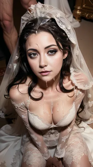 The woman in the wedding dress was beautiful, with long wavy hair and a sexy lace and silk wedding dress that hugged her curves perfectly. She wore a sexy lace and silk wedding dress that hugged her curves perfectly. Her face was full of excitement as