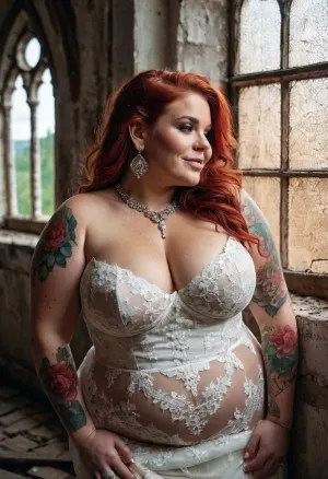 The 40-year-old woman with the hyper fat bbw midget model, generated a photo of her with high detail and realistic eyes