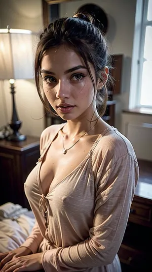 The girl next door was a stunning Adorable with her innocent face and tempting pajamas. She had a clear face and best quality photo realistic picture that was low light. She had the perfect ponytail to complete her Amatuer photo realistic masterpiece